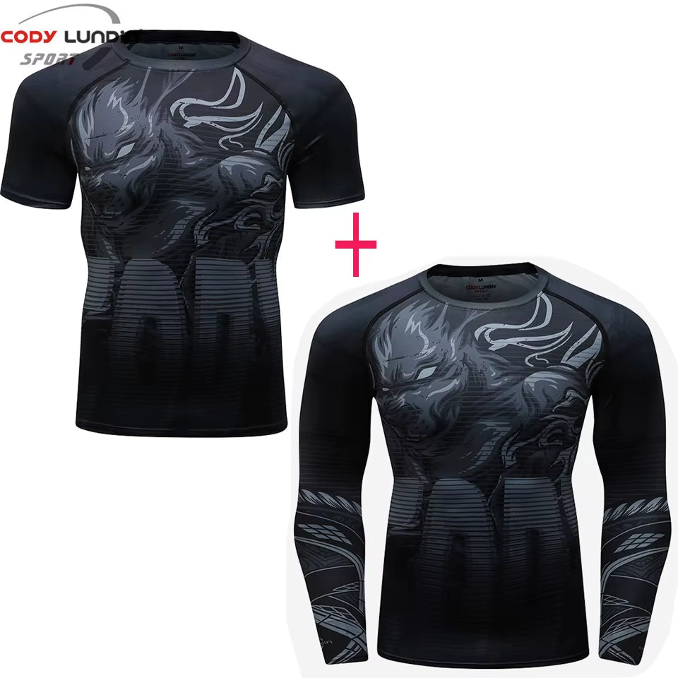 MMA BJJ GI Rashguard T Shirts+Muay Thai Shorts Rash Guard Clothing Boxing Jerseys MMA Compression T-Shirt Men Kickboxing Sets