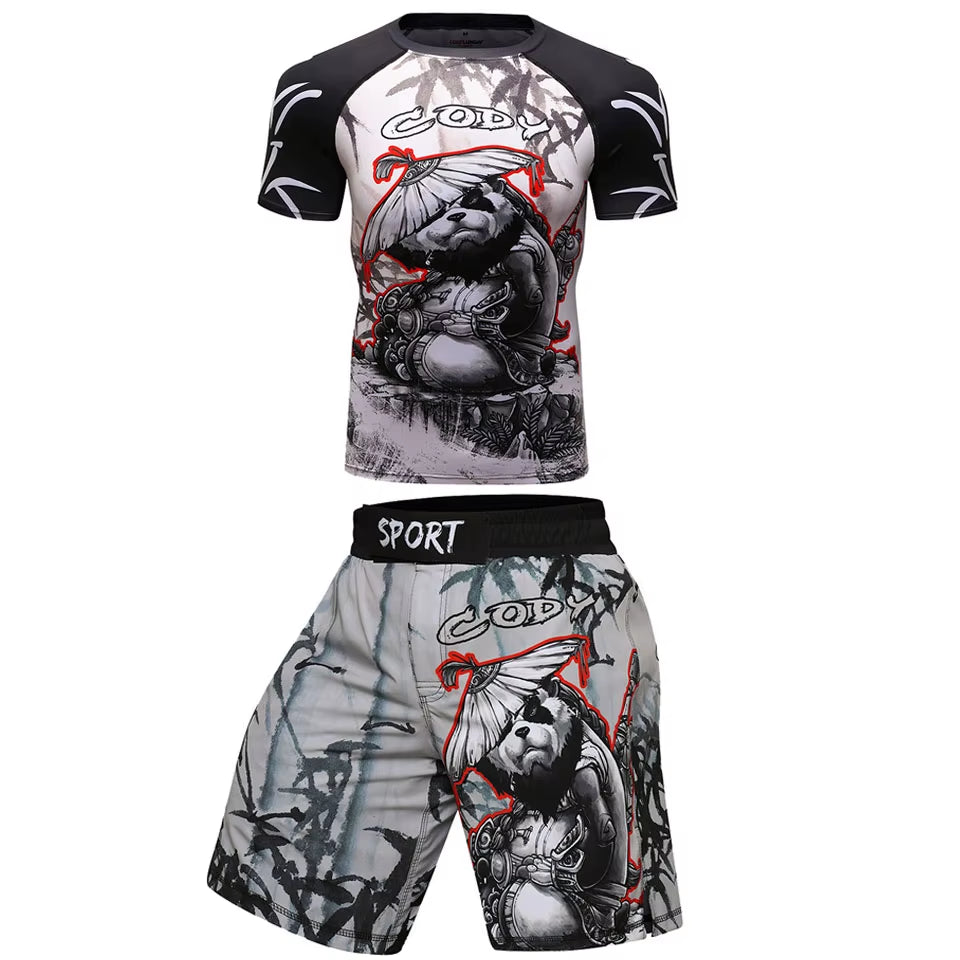 MMA BJJ GI Rashguard T Shirts+Muay Thai Shorts Rash Guard Clothing Boxing Jerseys MMA Compression T-Shirt Men Kickboxing Sets