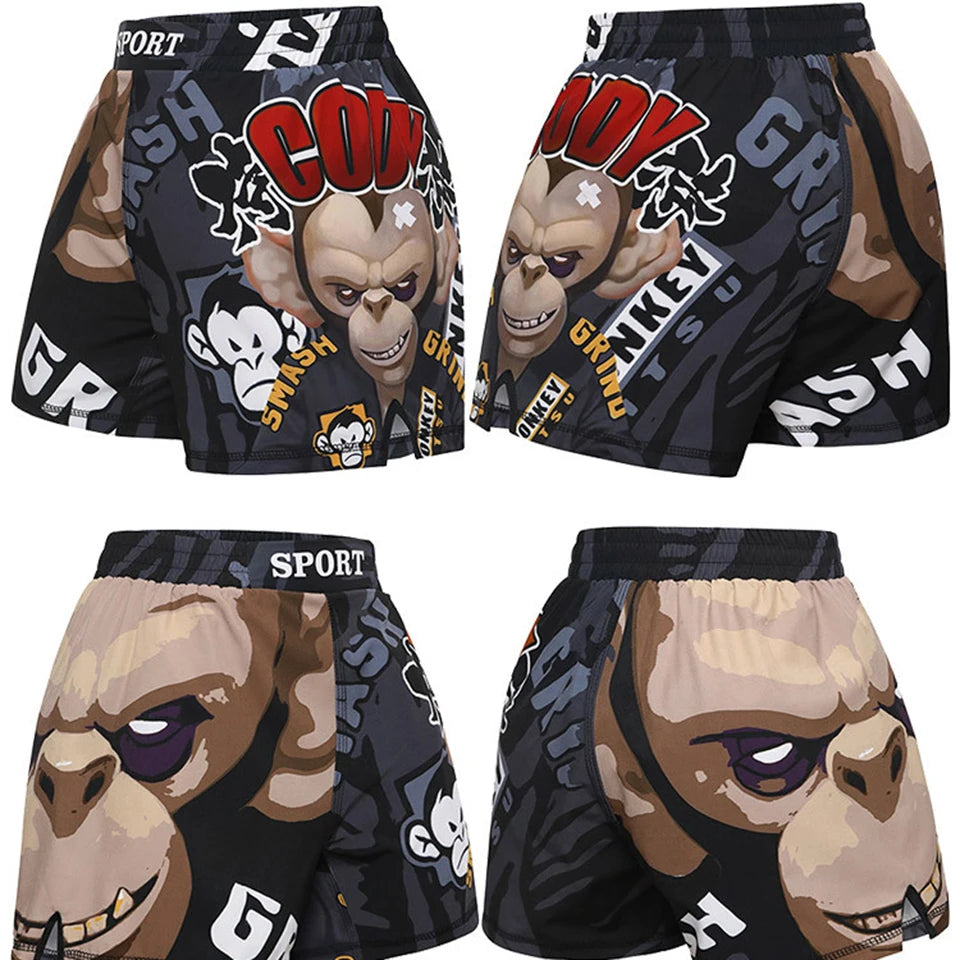 MMA Shorts Kids Muay Thai Rashguard Shark Boxing Trunks Child Kickboxing Fight Grappling Shorts Animal Printed Fight Sprot Pants