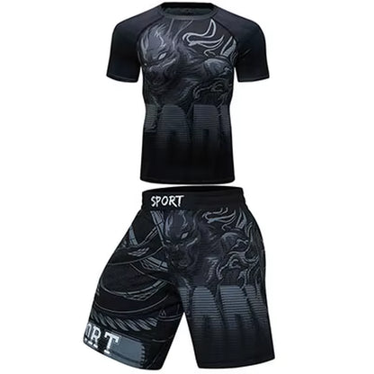 MMA BJJ GI Rashguard T Shirts+Muay Thai Shorts Rash Guard Clothing Boxing Jerseys MMA Compression T-Shirt Men Kickboxing Sets