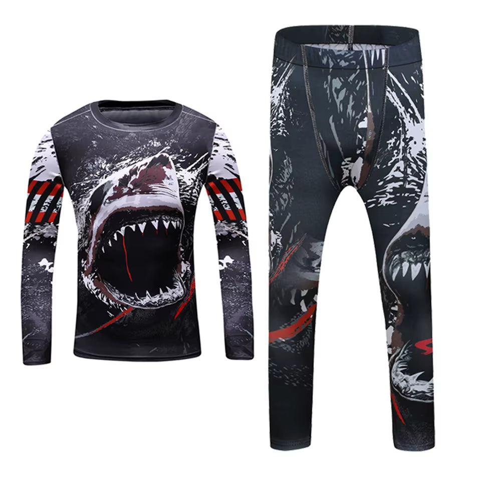 MMA Rashguard for Children Jiu Jitsu T-Shirt +Pants Compression Boxing Sportwear Kids MMA Muay Thai Kickboxing Sets MMA Clothing