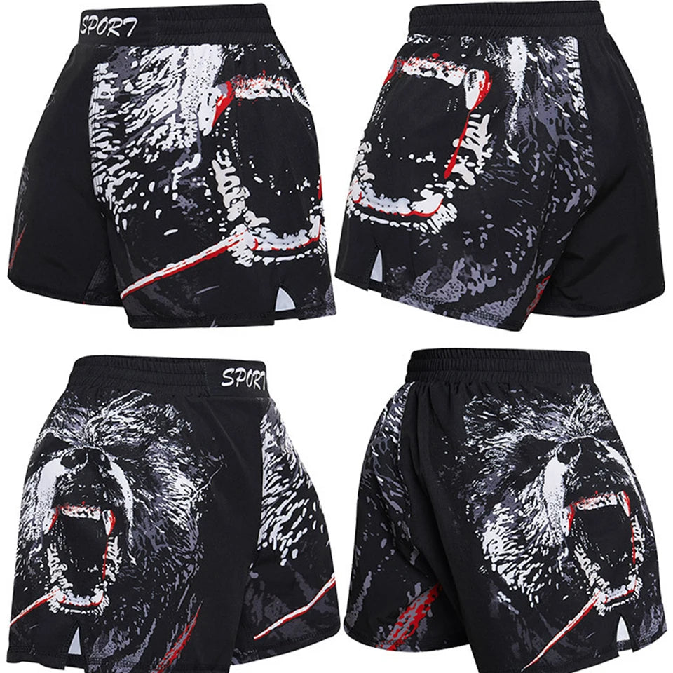 MMA Shorts Kids Muay Thai Rashguard Shark Boxing Trunks Child Kickboxing Fight Grappling Shorts Animal Printed Fight Sprot Pants