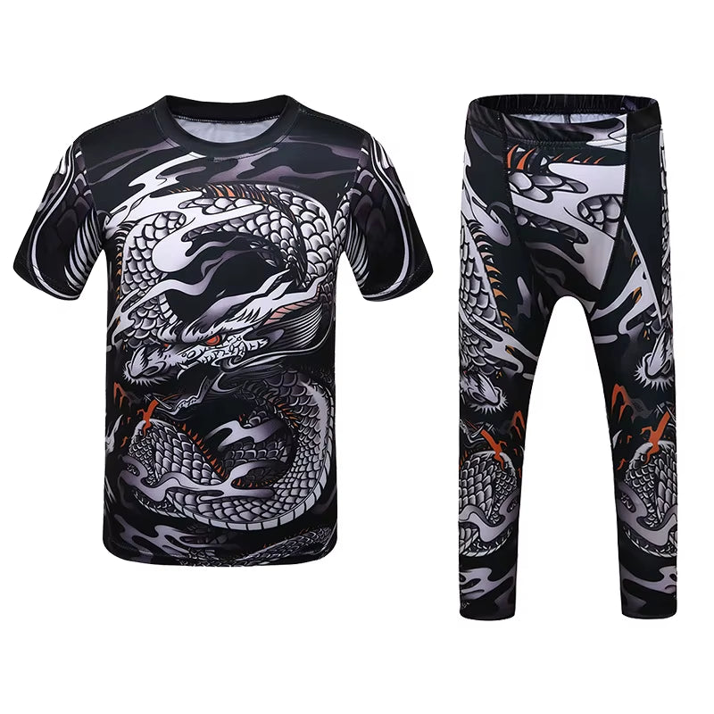 MMA Rashguard for Children Jiu Jitsu T-Shirt +Pants Compression Boxing Sportwear Kids MMA Muay Thai Kickboxing Sets MMA Clothing