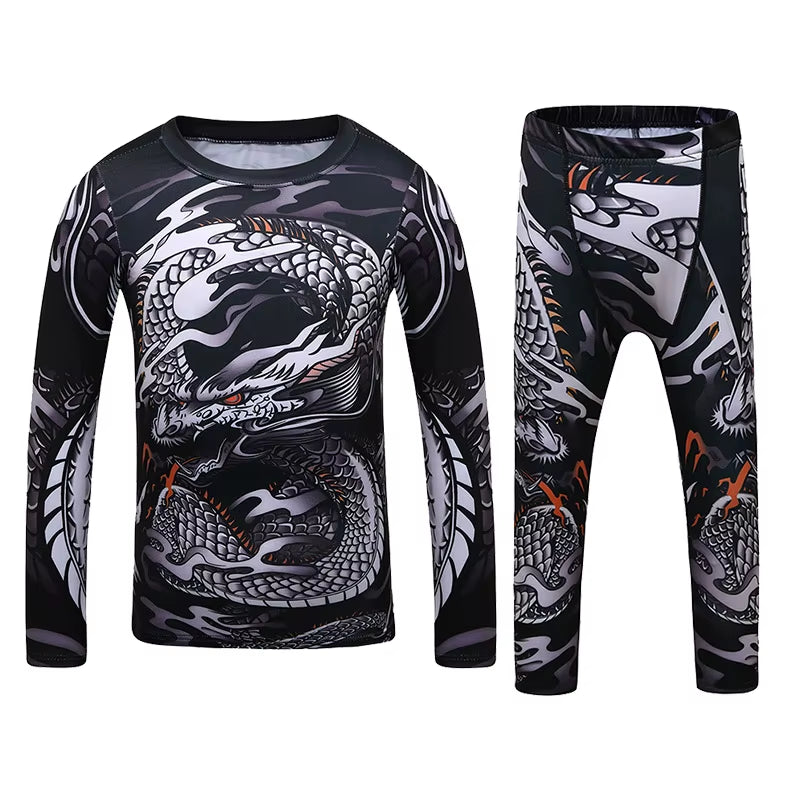 MMA Rashguard for Children Jiu Jitsu T-Shirt +Pants Compression Boxing Sportwear Kids MMA Muay Thai Kickboxing Sets MMA Clothing