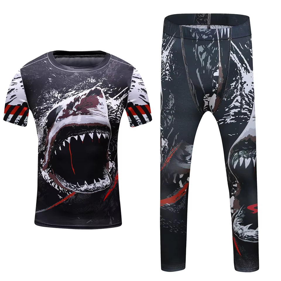 MMA Rashguard for Children Jiu Jitsu T-Shirt +Pants Compression Boxing Sportwear Kids MMA Muay Thai Kickboxing Sets MMA Clothing