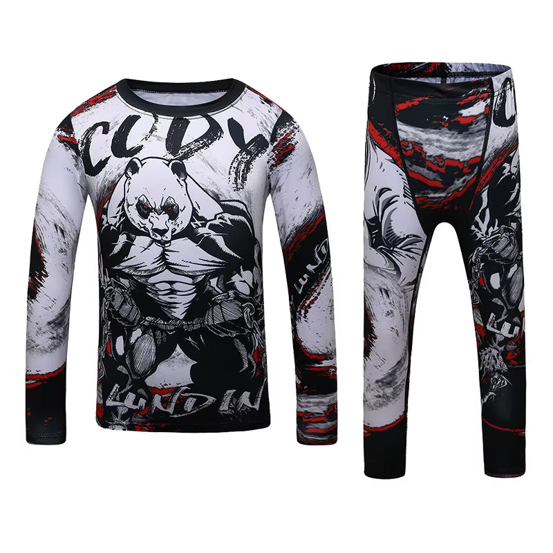 MMA Rashguard for Children Jiu Jitsu T-Shirt +Pants Compression Boxing Sportwear Kids MMA Muay Thai Kickboxing Sets MMA Clothing