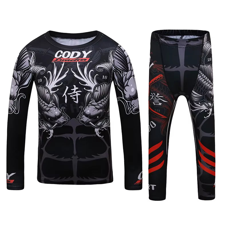 MMA Rashguard for Children Jiu Jitsu T-Shirt +Pants Compression Boxing Sportwear Kids MMA Muay Thai Kickboxing Sets MMA Clothing