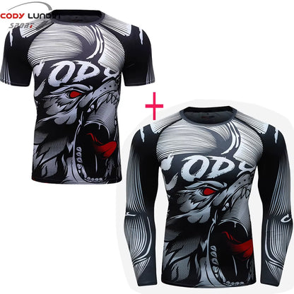 MMA BJJ GI Rashguard T Shirts+Muay Thai Shorts Rash Guard Clothing Boxing Jerseys MMA Compression T-Shirt Men Kickboxing Sets