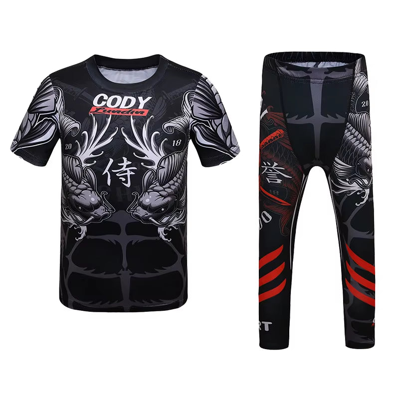 MMA Rashguard for Children Jiu Jitsu T-Shirt +Pants Compression Boxing Sportwear Kids MMA Muay Thai Kickboxing Sets MMA Clothing