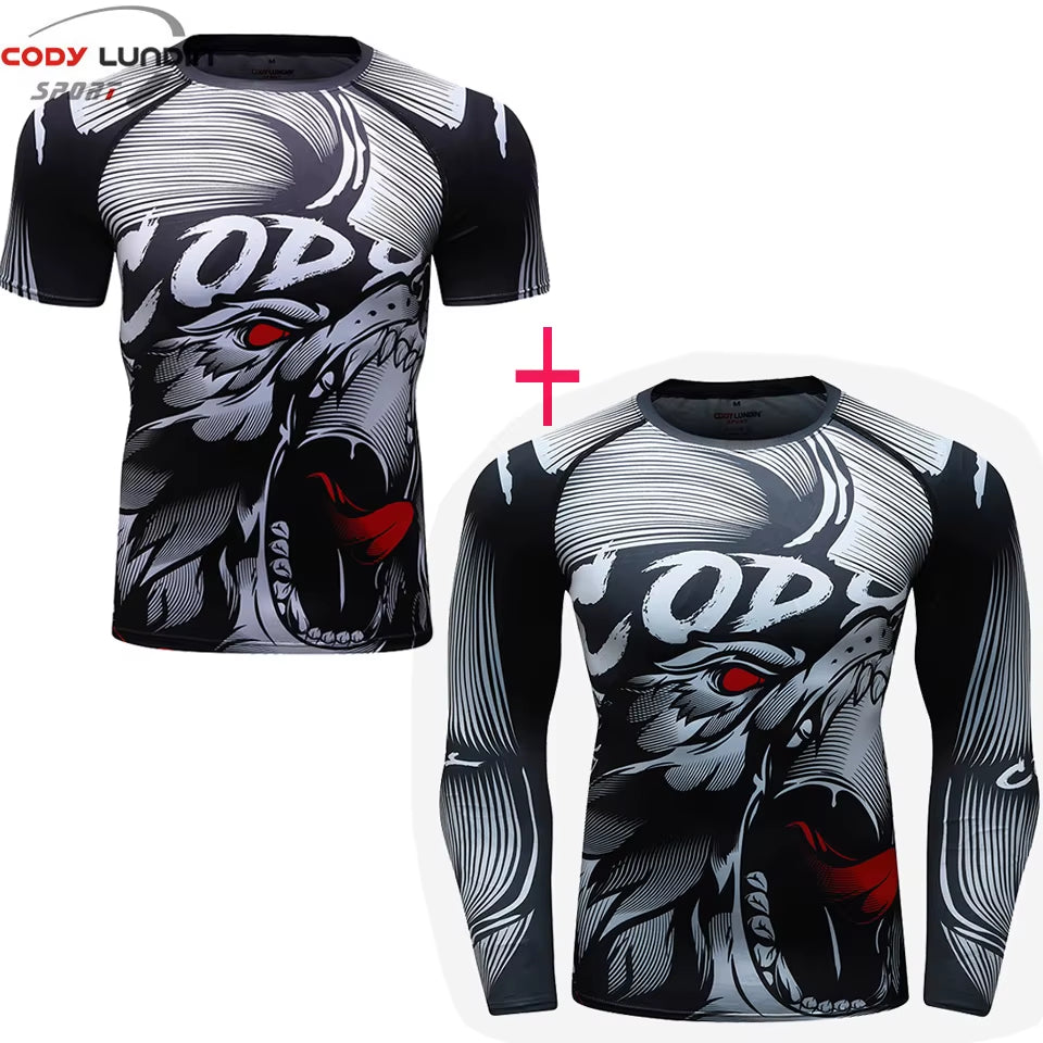 MMA BJJ GI Rashguard T Shirts+Muay Thai Shorts Rash Guard Clothing Boxing Jerseys MMA Compression T-Shirt Men Kickboxing Sets