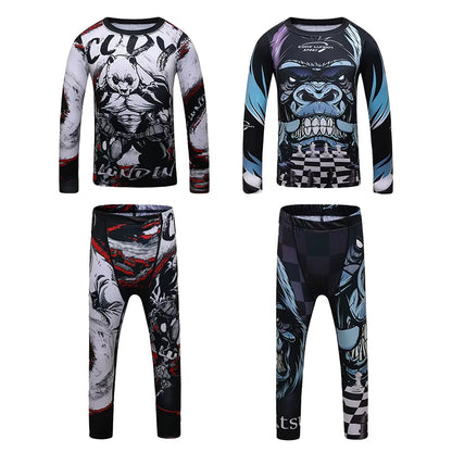 MMA Rashguard for Children Jiu Jitsu T-Shirt +Pants Compression Boxing Sportwear Kids MMA Muay Thai Kickboxing Sets MMA Clothing