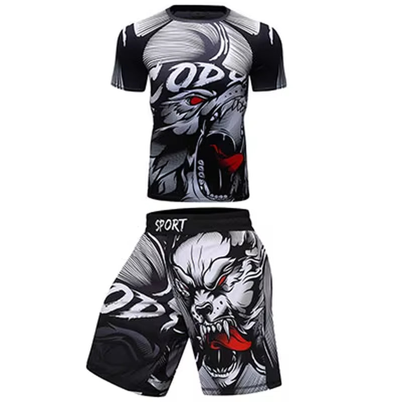 MMA BJJ GI Rashguard T Shirts+Muay Thai Shorts Rash Guard Clothing Boxing Jerseys MMA Compression T-Shirt Men Kickboxing Sets