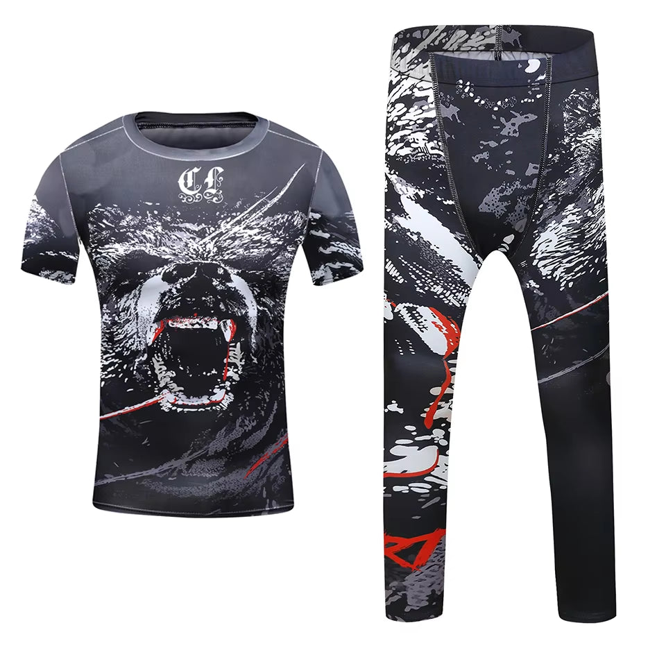 MMA Rashguard for Children Jiu Jitsu T-Shirt +Pants Compression Boxing Sportwear Kids MMA Muay Thai Kickboxing Sets MMA Clothing