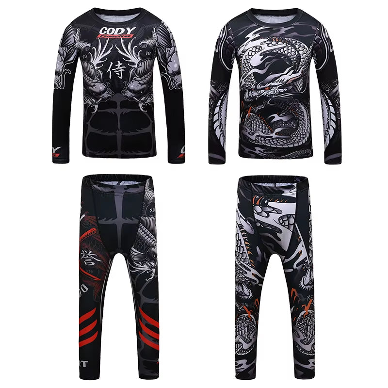 MMA Rashguard for Children Jiu Jitsu T-Shirt +Pants Compression Boxing Sportwear Kids MMA Muay Thai Kickboxing Sets MMA Clothing