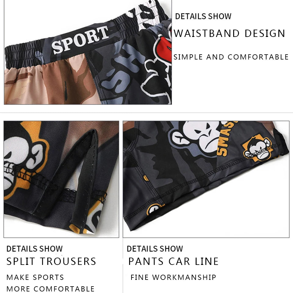 MMA Shorts Kids Muay Thai Rashguard Shark Boxing Trunks Child Kickboxing Fight Grappling Shorts Animal Printed Fight Sprot Pants