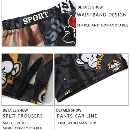 MMA Shorts Kids Muay Thai Rashguard Shark Boxing Trunks Child Kickboxing Fight Grappling Shorts Animal Printed Fight Sprot Pants