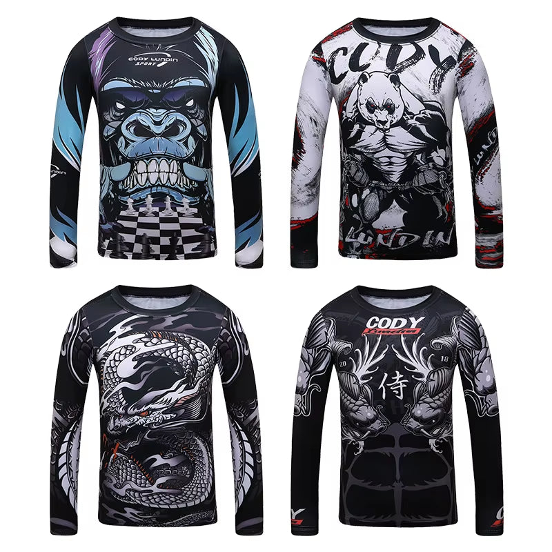 MMA Rashguard for Children Jiu Jitsu T-Shirt +Pants Compression Boxing Sportwear Kids MMA Muay Thai Kickboxing Sets MMA Clothing