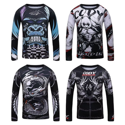 MMA Rashguard for Children Jiu Jitsu T-Shirt +Pants Compression Boxing Sportwear Kids MMA Muay Thai Kickboxing Sets MMA Clothing
