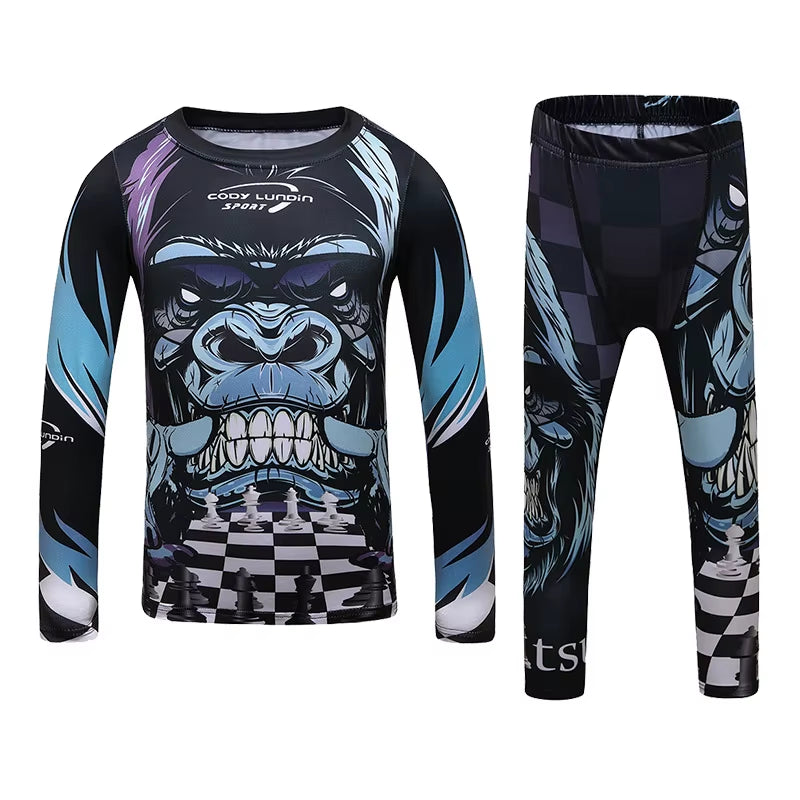 MMA Rashguard for Children Jiu Jitsu T-Shirt +Pants Compression Boxing Sportwear Kids MMA Muay Thai Kickboxing Sets MMA Clothing